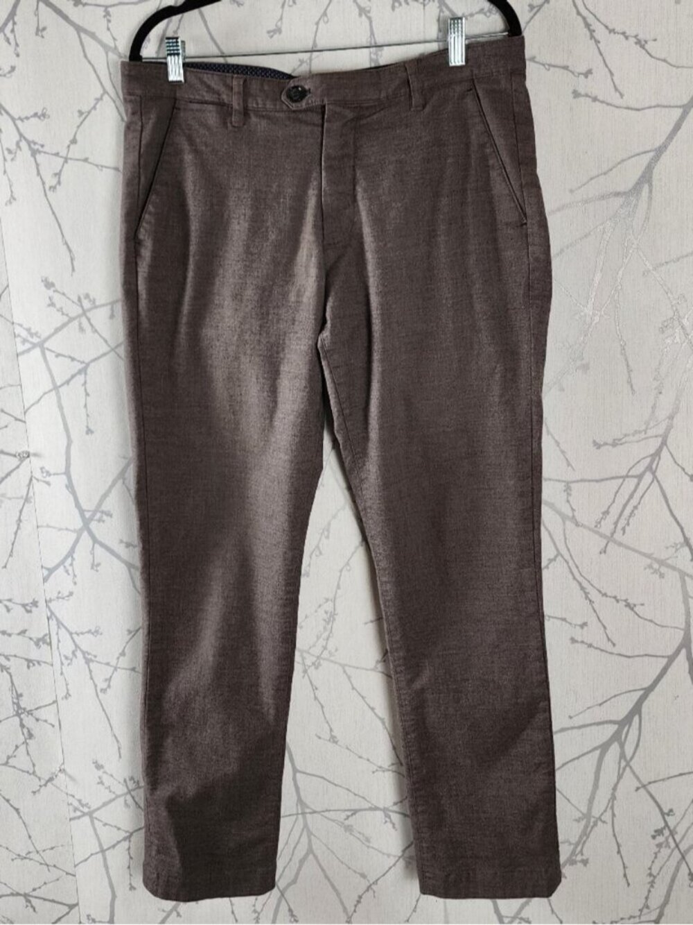Ted Baker London Tan Brown Cotton Blend Slim Fit Trousers